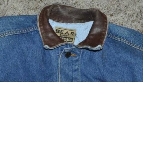 Mens Bear River Workwear Jacket Large Blue Button Up Sherpa Lined Denim Jean - Picture 2 of 7